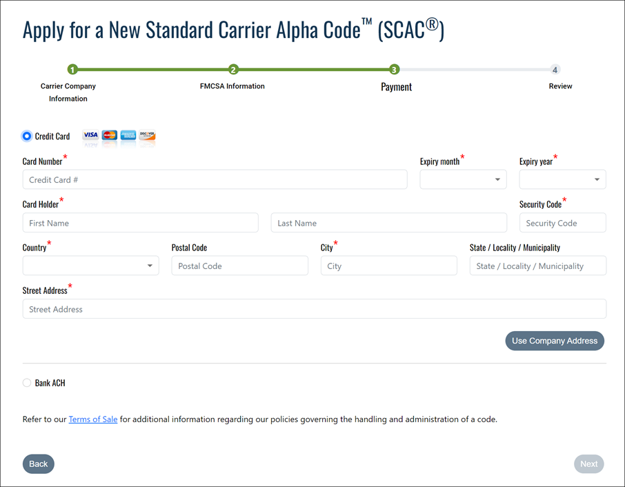 Figure 4-6 External Credit Card Payment Page of the Apply for a SCAC Wizard.png