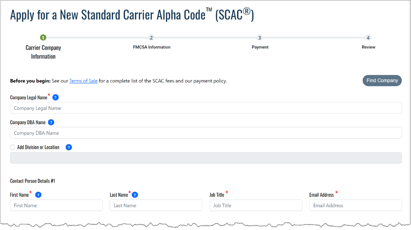 Figure 4-4 The Carrier Company Information Screen of the Apply for a New SCAC Wizard.png